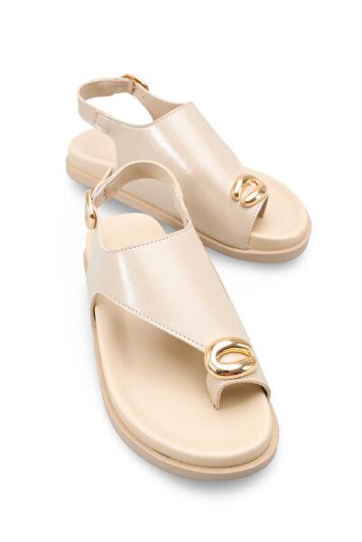 Solo Bag Women's Beige Flip-Flop Buckle Flat Comfortable Sole Stylish Daily S...