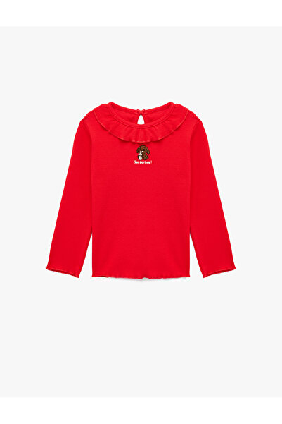 Koton Tricou cu mânecă lungă, cu volane, decolteu tip crewneck, cu broderie c...