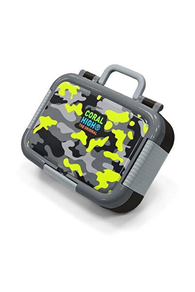 Coral High Kids Black Gray Camouflage Patterned Stainless Steel Lunch Box 39215