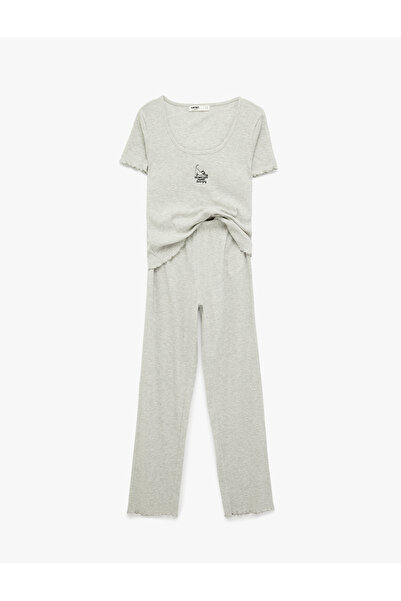 Koton Crew Neck Short Sleeve Relaxed Fit Pajama Set