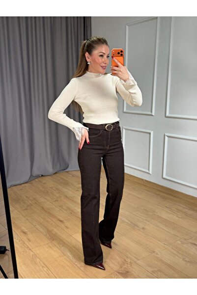 Size Özgü Kahve Ütülü Straight Jean