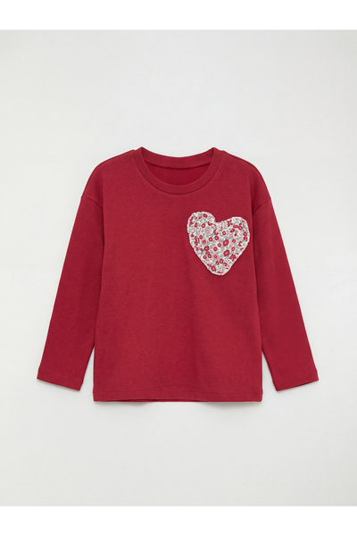 LC Waikiki Plum okrugla kragna Heart Vezena Djevojačka majica