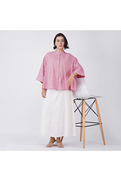 LINELLE Soft Pink Cotton Poplin Shirt with Bird Print