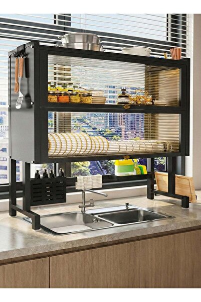 Taimi 3-Tier Over Sink Dish Drying Rack with Cover - Cutlery Holder with Cutl...