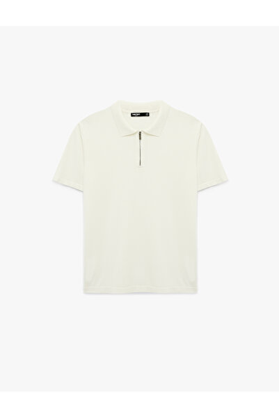 Koton Regular Fit Viscose Half Zipper Short Sleeve Knitwear T-Shirt