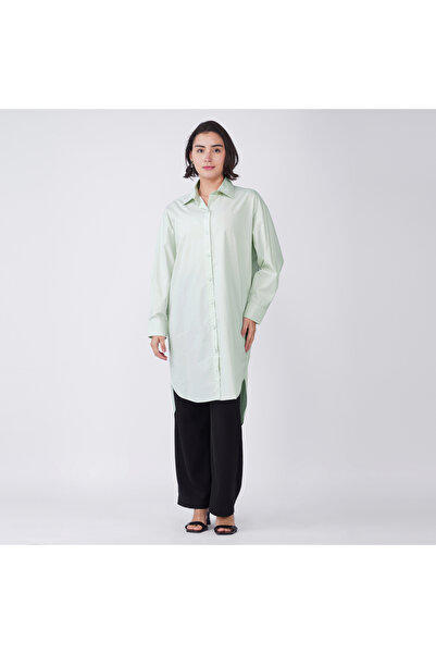 LINELLE Pastel Cotton Poplin High-Low Long Shirt