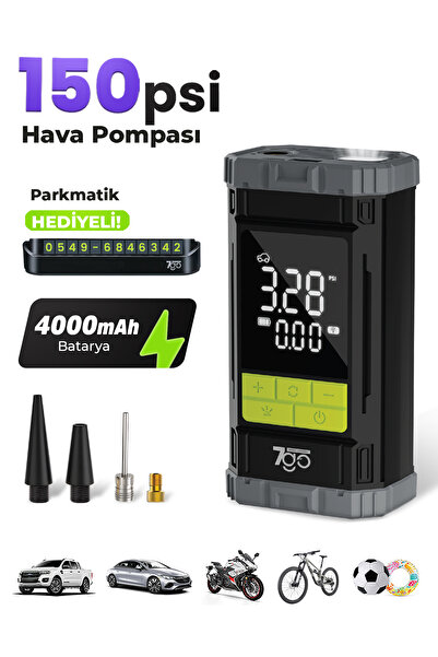 7GO 7A6 Turbo Boost Şarjlı Hava Pompası – 150 PSI Taşınabilir Lastik Şişirme ...