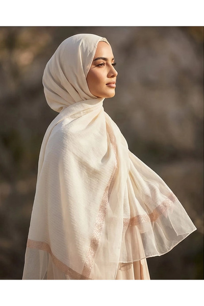 Arwella TÜL DETAYLI SİMLİ ŞAL-Krem