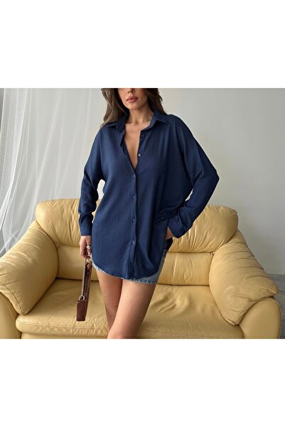 PURPLE FIRE BOUTIQUE Kadın Oversize Bürümcük Uzun Kollu Gömlek