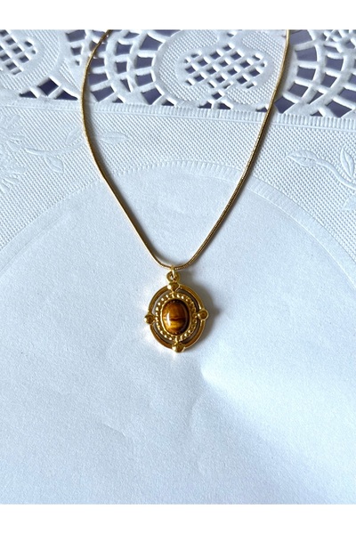 STOLIA Çerçeve Doğal Taş Çelik Kolye