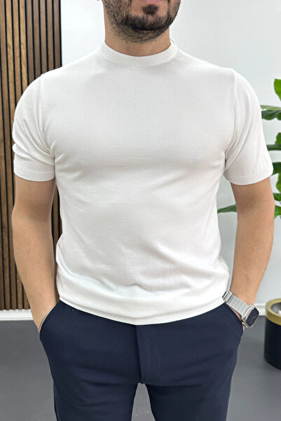 Edwox Ανδρικό μπλουζάκι με ίσιο σχέδιο και λαιμόκοψη ποδηλάτου, λευκό Edw459