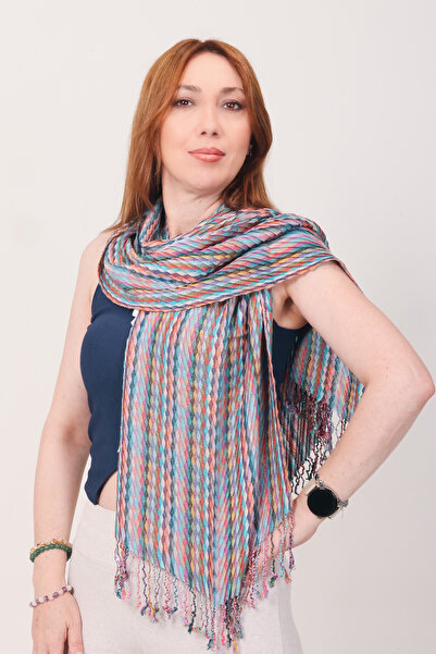 Mystic Shawl %100 Pamuk Geometrik Desenli Çok Renkli Atkı Şal (45x160 cm)