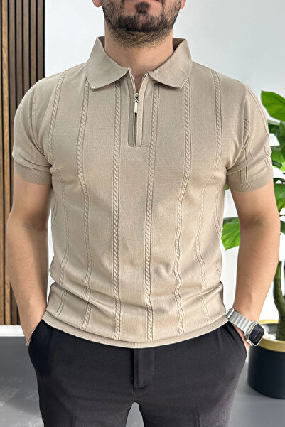 Edwox Tricou cu guler polo cu model pentru bărbați, Mink Edw457