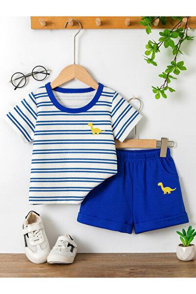 Take Two By Styli Boys Striped Short Sleeve T-Shirt and Shorts Set