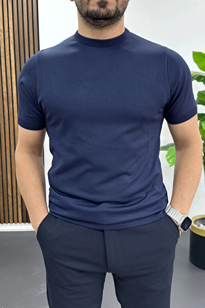 Edwox Ανδρικό μπλουζάκι με ίσιο σχέδιο και λαιμόκοψη ποδηλάτου, σκούρο μπλε E...