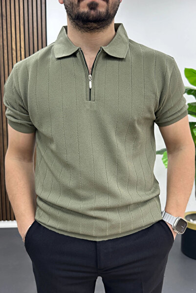 Edwox Men's Dot Patterned Polo Neck T-Shirt Light Green Edw462