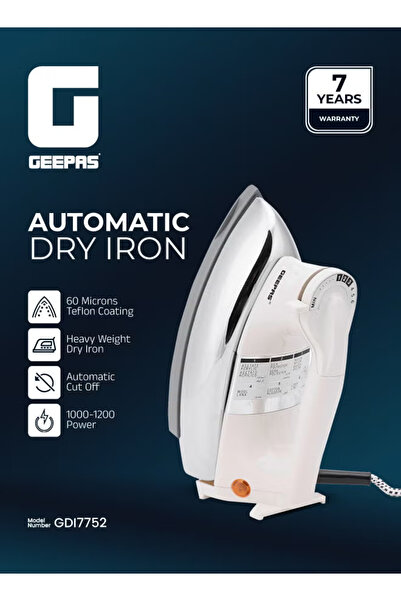 Geepas 1200W Heavyweight Automatic Dry Iron - Teflon Non-Stick Soleplate - 12...
