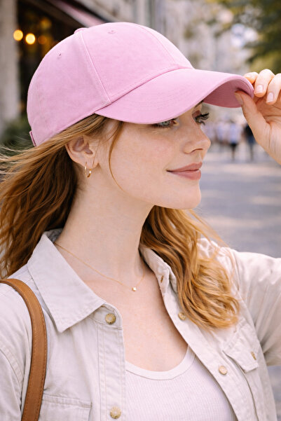 ZERAMİNE Pink Plain Baseball Cap with Velcro on the Back, Adjustable Unisex C...