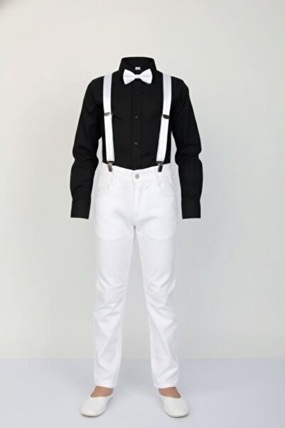 Astra Plus Αγορίστικο λευκό παντελόνι με λευκό παπιγιόν και λεπτομερές πουκάμ...