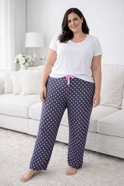 REMSA Large Size Women's Polka Dot Pattern Viscose Fabric Combed Cotton Batta...