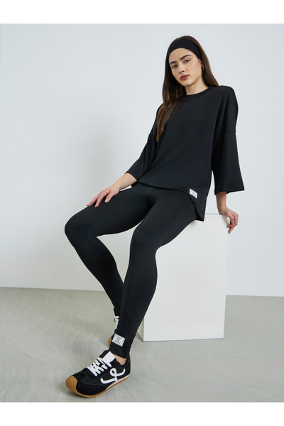 Styli Black Dropped Shoulder T-Shirt and Leggings Co-Ords