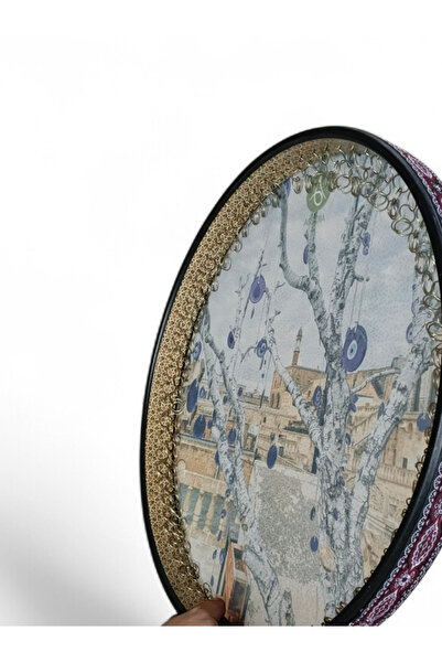 MS müzik İran Erbanesi 55 cm Halkalı Bendir – Nazar Boncuklu Özel Baskı