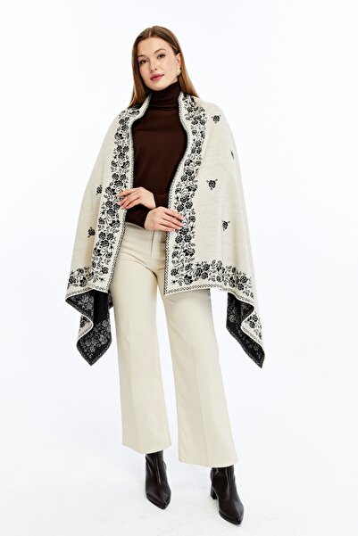 panşalço Güllü Model Stone-Black-Grey, Battal Shoulder Shawl, Knitwear Should...