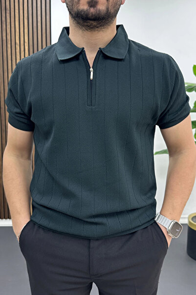 Edwox Men's Dot Patterned Polo Neck T-Shirt Green Edw462