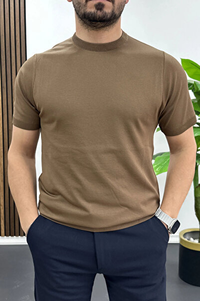 Edwox Ανδρικό μπλουζάκι με ίσιο σχέδιο και λαιμόκοψη ποδηλάτου, ανοιχτό καφέ ...