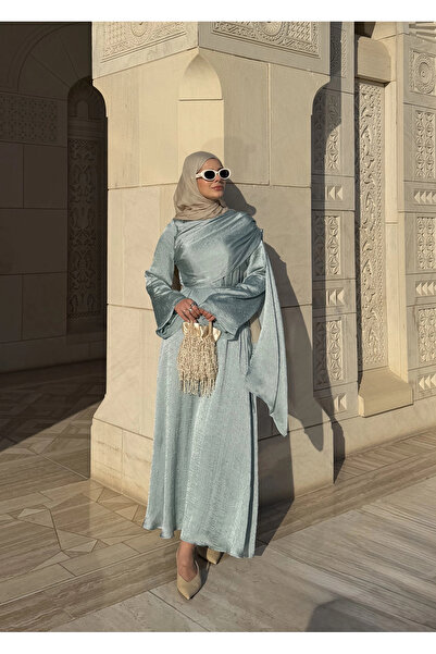 MODA AKSA QABOOS ŞAL YAKA ELBİSE MİNT YEŞİL