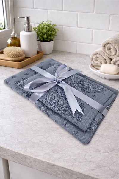 COT DRY طقم مناشف من قطعتين مع شريط |   60×100 + 40×60 |   منقوش