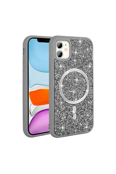 Paladyum Case غطاء موزاييك رمادي اللون بتصميم ماسي متوافق مع آيفون 11 من ماجسيف