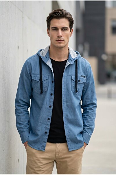 bombe Men's Hooded Denim Shirt