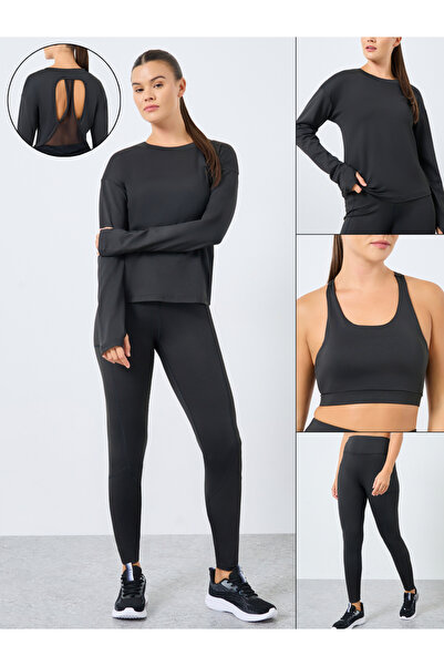 Styli Pack of 3 - Double Layer Open Back Top, Cross Back Sports Bra and Leggings