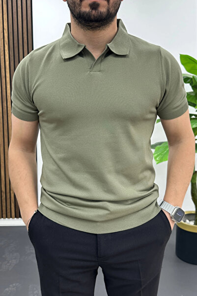 Edwox Men's Open Collar Plain T-Shirt Light Green Edw461