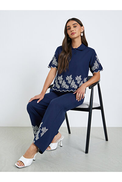 Styli Women Embroidered Top and Trousers Co-Ords
