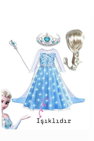 3b kids ışıklı elsa anna kostüm elbise + elsa peruk + elsa taç-asa doğum günü...