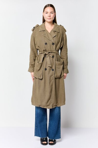 PROMOD Women Textured Shirt Dress, Olive