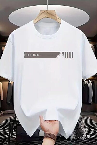 CAST COLLECTİON Unisex White Future Printed Oversize T-Shirt