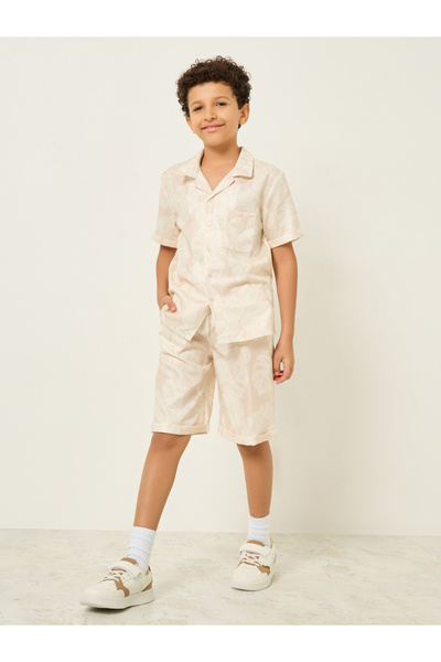 Styli Boys Beige Tropical Print Shirt and Shorts Set
