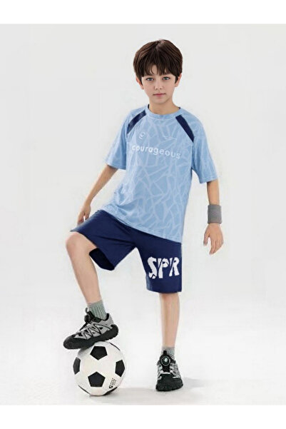 Take Two By Styli Boys Text Print Raglan Sleeve T-Shirt and Shorts Set