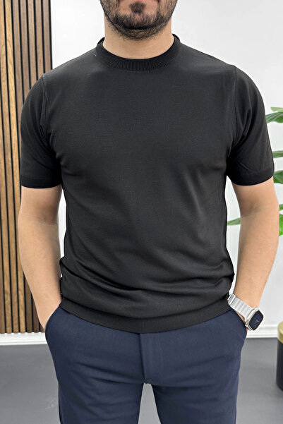 Edwox Ανδρικό μπλουζάκι με ίσιο σχέδιο και λαιμόκοψη ποδηλάτου, μαύρο Edw459