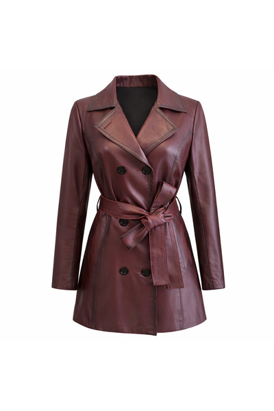 BeeShine Deri Ceket, %100 Hakiki Kuzu Derisi Orta Boy Kadın Kaban