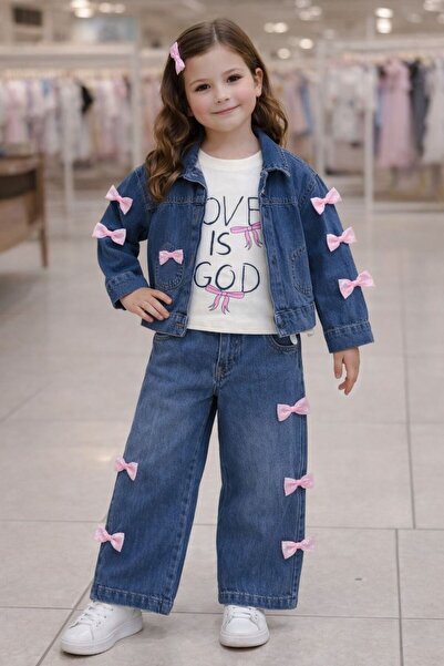 Ysferbutik Girl's Denim Jacket Pants Sweet