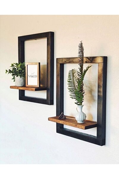 DUDECOR Ahşap Çerçeveli Duvar Rafı Çiçek Rafı Obje Rafı Siyah Raf