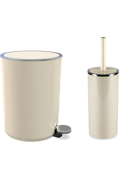 Prima Nova Primanova Lenox Pedal Trash Can Wc Brush Beige Set of 2