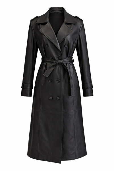 BeeShine Deri Ceket, %100 Hakiki Kuzu Derisi Uzun Boy Pardesü