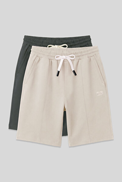 AIR JONES Standard Fit Basic 2-Pack Beige-Khaki Men's Shorts - 81277