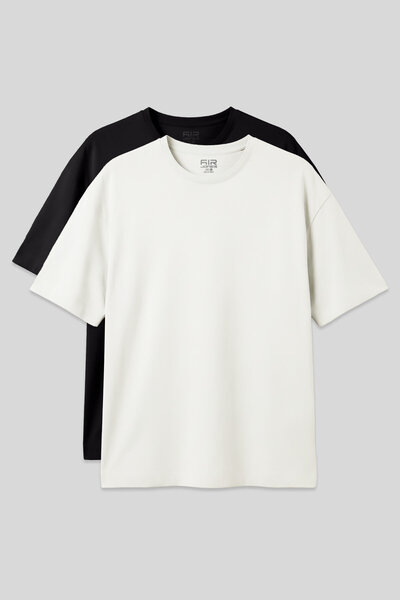 AIR JONES Basic Oversize O-Neck 2-Pack Black-Ecru Men's T-Shirt - 88377