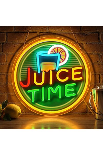 Slasa Juice Time Neon Sign with 6mm Acrylic Base – Drink Bar Wall Decor 30×30 cm